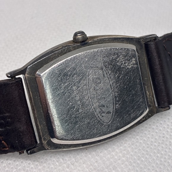 Vintage Fossil RETRO Tank Watch Unisex Green Dial, Brown Strap - New Battery! main image 9